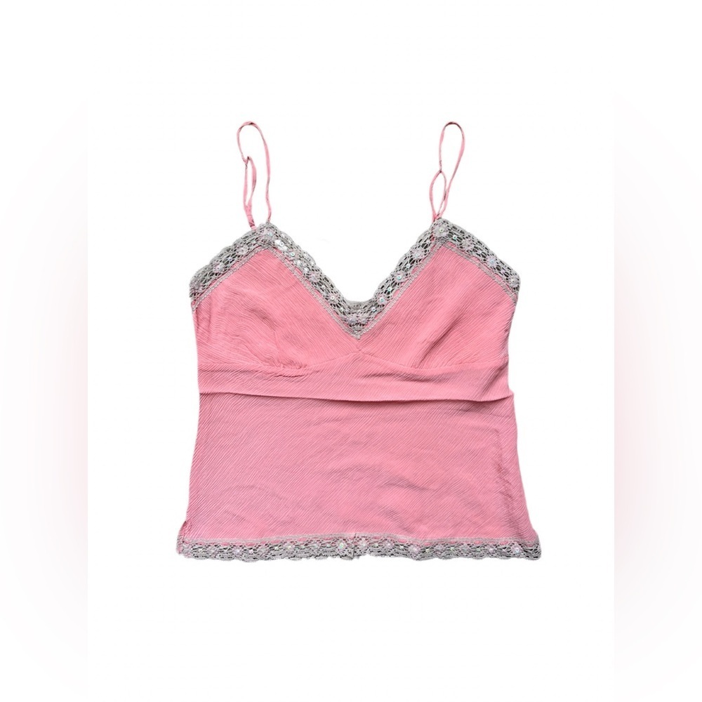 Gold Hawk Coral Pink Silk Lace Camisole Medium NWT